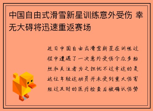 中国自由式滑雪新星训练意外受伤 幸无大碍将迅速重返赛场